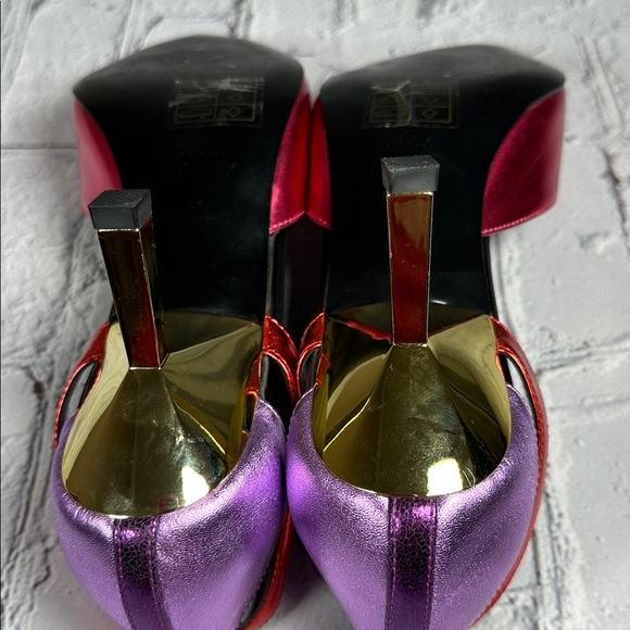 Le Clique Kat Maconie Pink Metallic Flared Tapered Stiletto Heels Pumps sz 9 US - Picture 15 of 16